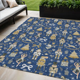 5' X 8' Navy Blue Gold Black And Gray Nutcracker Washable Indoor Outdoor Area Rug - Homeroots - Flyclothing LLC