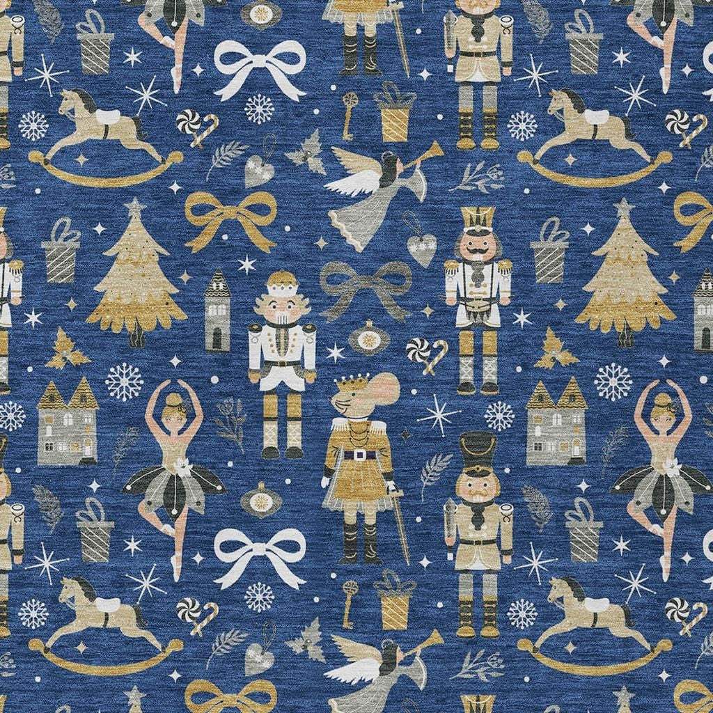 5' X 8' Navy Blue Gold Black And Gray Nutcracker Washable Indoor Outdoor Area Rug - Homeroots - Flyclothing LLC