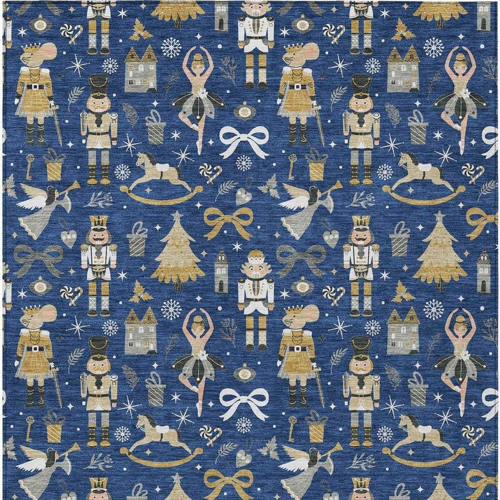 5' X 8' Navy Blue Gold Black And Gray Nutcracker Washable Indoor Outdoor Area Rug - Homeroots - Flyclothing LLC