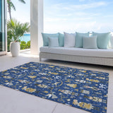 5' X 8' Navy Blue Gold Black And Gray Nutcracker Washable Indoor Outdoor Area Rug - Homeroots - Flyclothing LLC