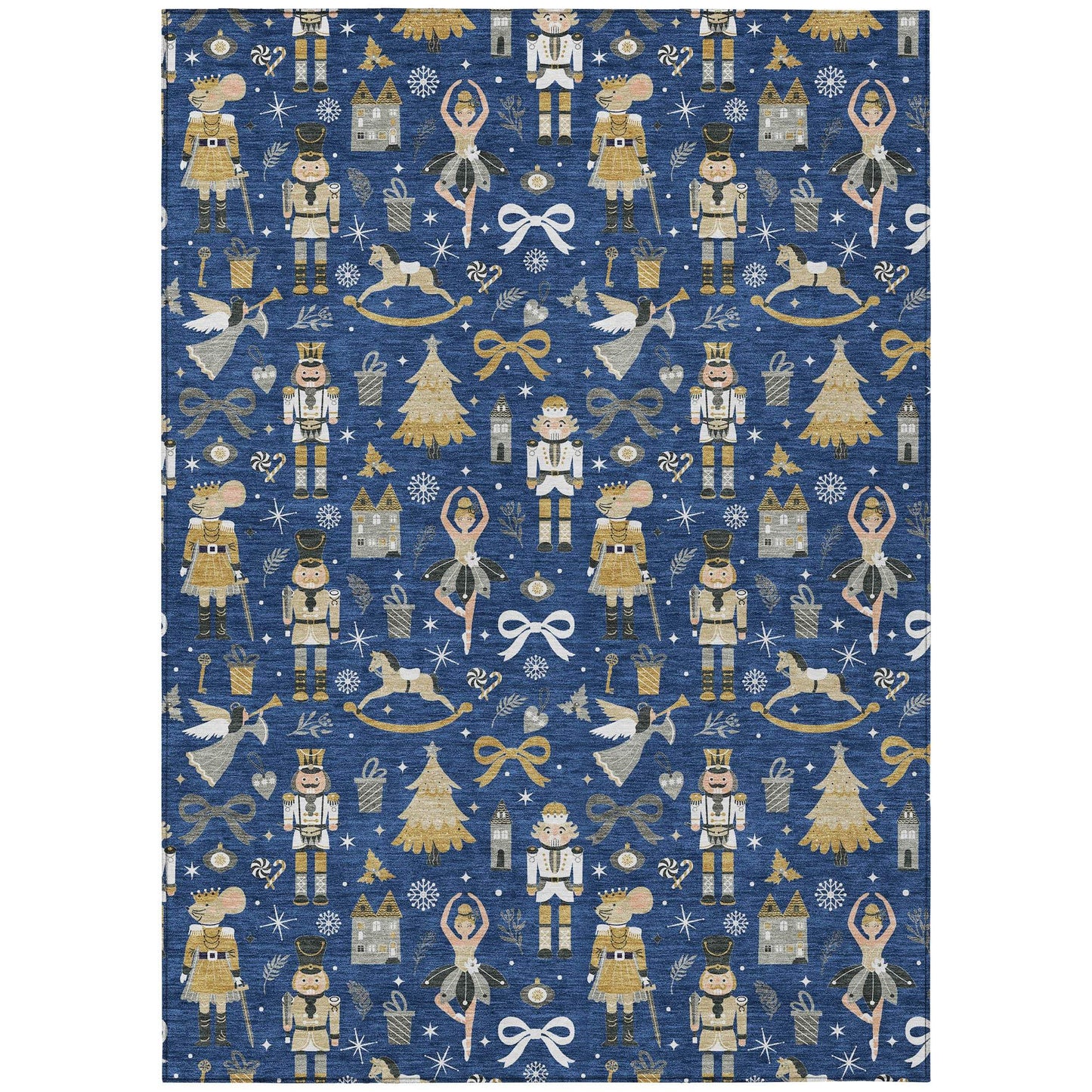 5' X 8' Navy Blue Gold Black And Gray Nutcracker Washable Indoor Outdoor Area Rug - Homeroots - Flyclothing LLC