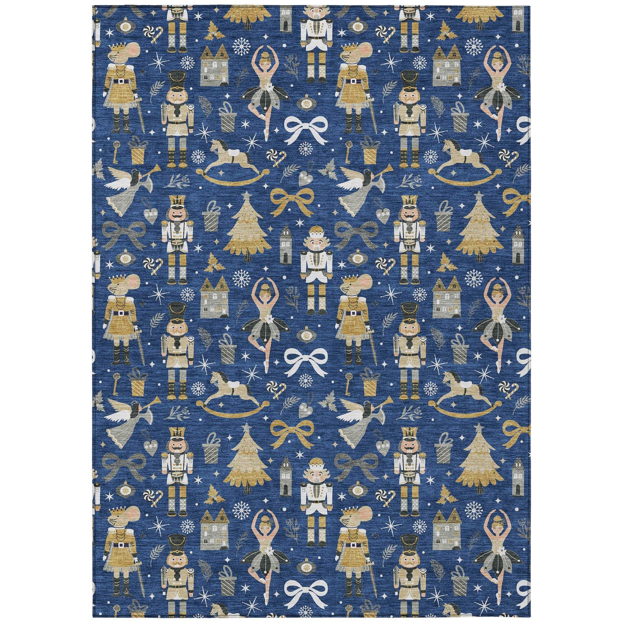 5' X 8' Navy Blue Gold Black And Gray Nutcracker Washable Indoor Outdoor Area Rug - Homeroots - Flyclothing LLC