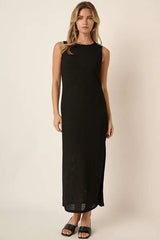 Mittoshop Side Slit Round Neck Sleeveless Dress - Trendsi - Flyclothing LLC