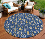 8' Navy Blue Gold Black And Gray Round Nutcracker Washable Indoor Outdoor Area Rug - Homeroots - Flyclothing LLC