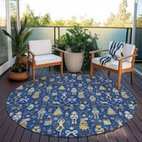 8' Navy Blue Gold Black And Gray Round Nutcracker Washable Indoor Outdoor Area Rug - Homeroots - Flyclothing LLC