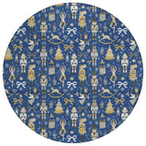 8' Navy Blue Gold Black And Gray Round Nutcracker Washable Indoor Outdoor Area Rug - Homeroots - Flyclothing LLC
