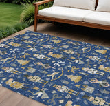 9' X 12' Navy Blue Gold Black And Gray Nutcracker Washable Indoor Outdoor Area Rug - Homeroots - Flyclothing LLC