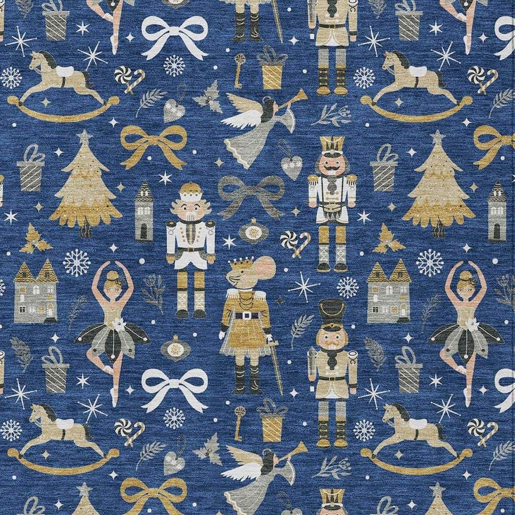 10' X 14' Navy Blue Gold Black And Gray Nutcracker Washable Indoor Outdoor Area Rug - Homeroots - Flyclothing LLC