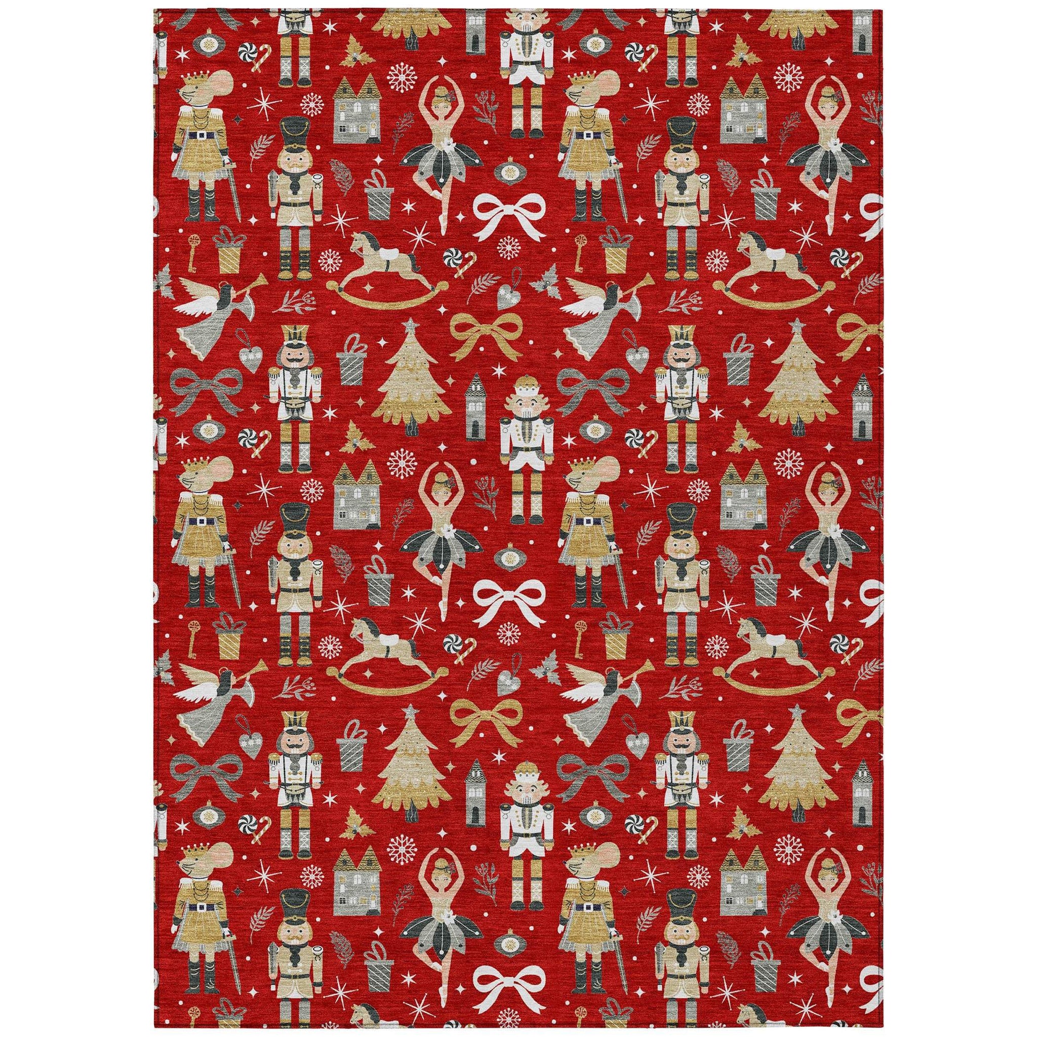3' X 5' Red Gold Black And Gray Nutcracker Washable Indoor Outdoor Area Rug - Homeroots - Flyclothing LLC