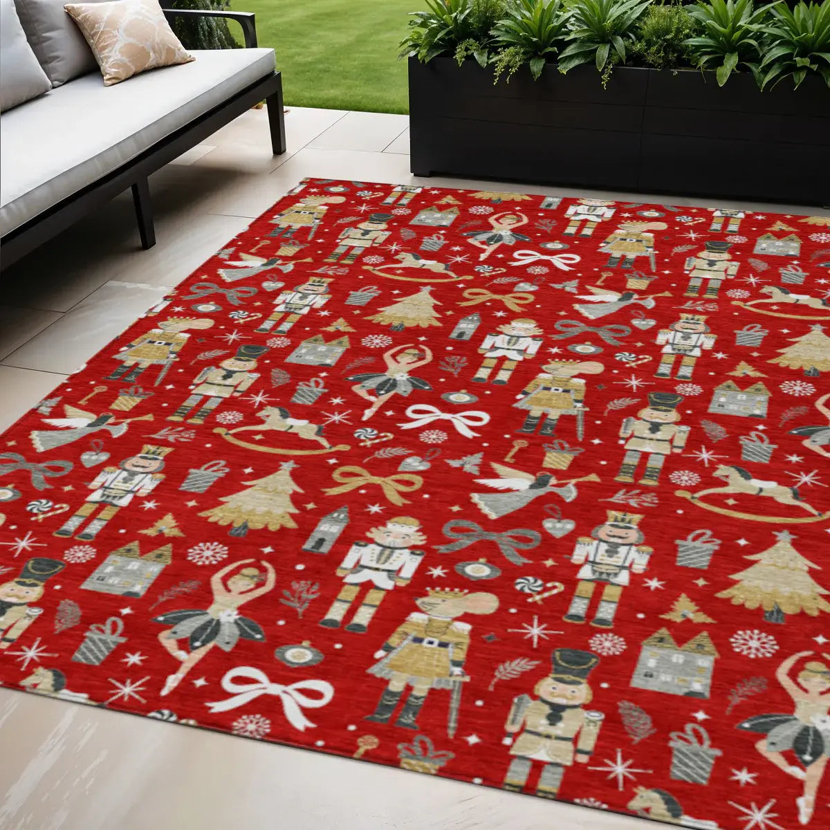5' X 8' Red Gold Black And Gray Nutcracker Washable Indoor Outdoor Area Rug - Homeroots - Flyclothing LLC