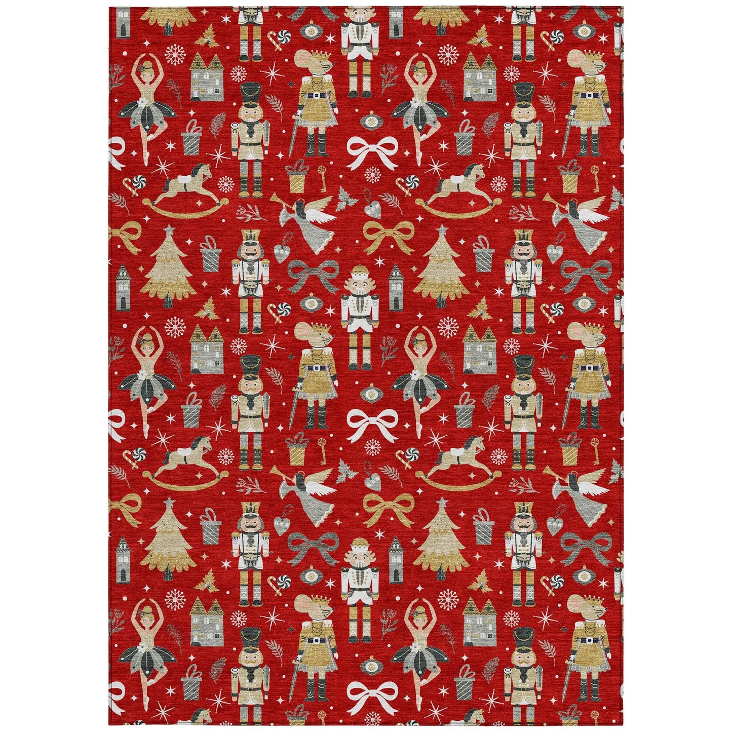 5' X 8' Red Gold Black And Gray Nutcracker Washable Indoor Outdoor Area Rug - Homeroots - Flyclothing LLC