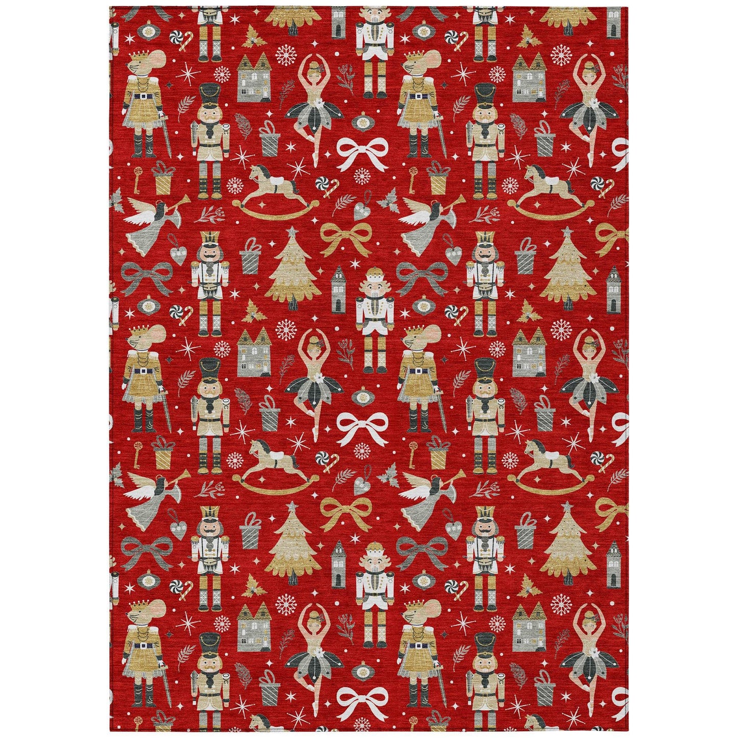 5' X 8' Red Gold Black And Gray Nutcracker Washable Indoor Outdoor Area Rug - Homeroots - Flyclothing LLC