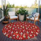 8' Red Gold Black And Gray Round Nutcracker Washable Indoor Outdoor Area Rug - Homeroots - Flyclothing LLC