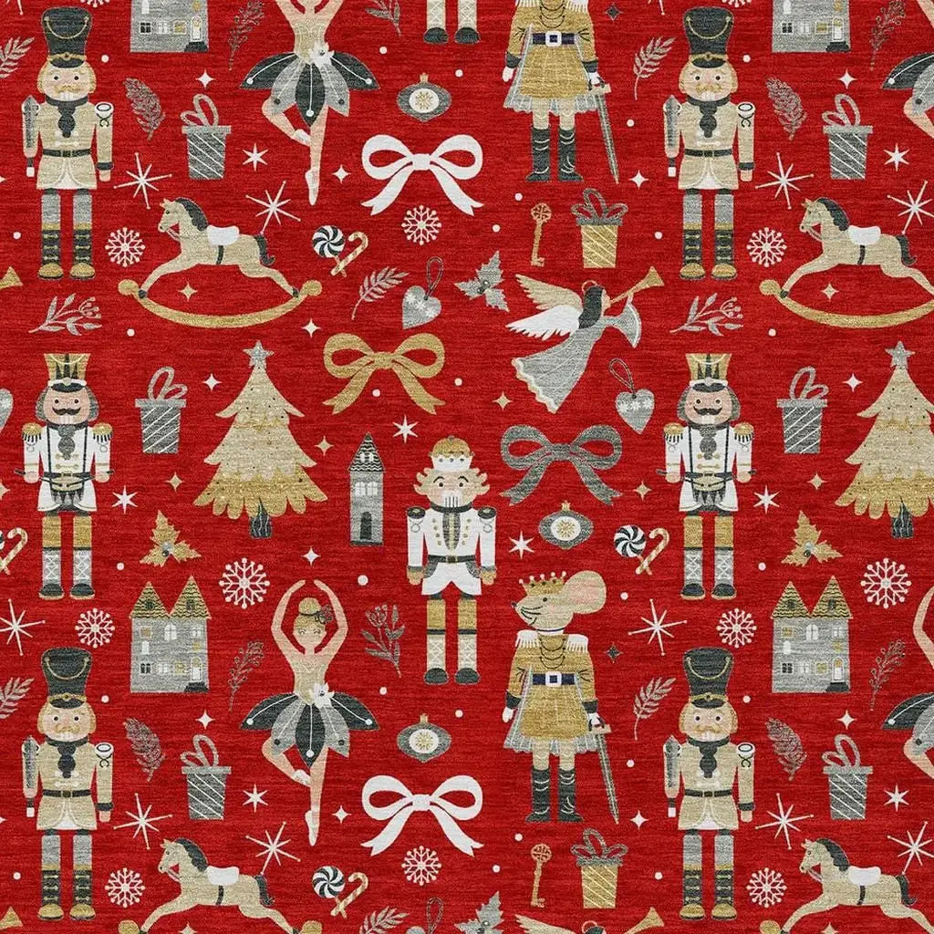 9' X 12' Red Gold Black And Gray Nutcracker Washable Indoor Outdoor Area Rug - Homeroots - Flyclothing LLC