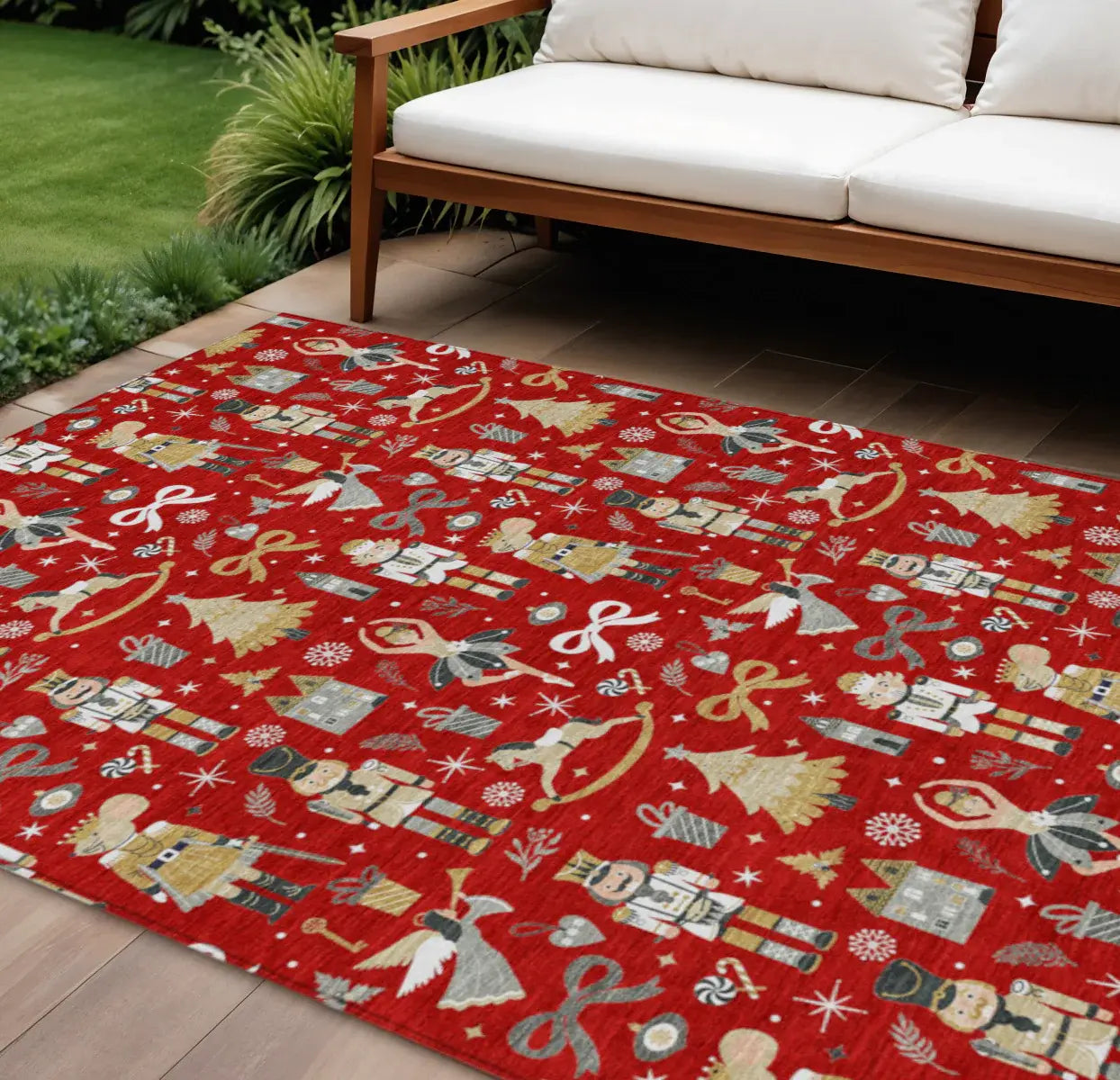 10' X 14' Red Gold Black And Gray Nutcracker Washable Indoor Outdoor Area Rug - Homeroots - Flyclothing LLC