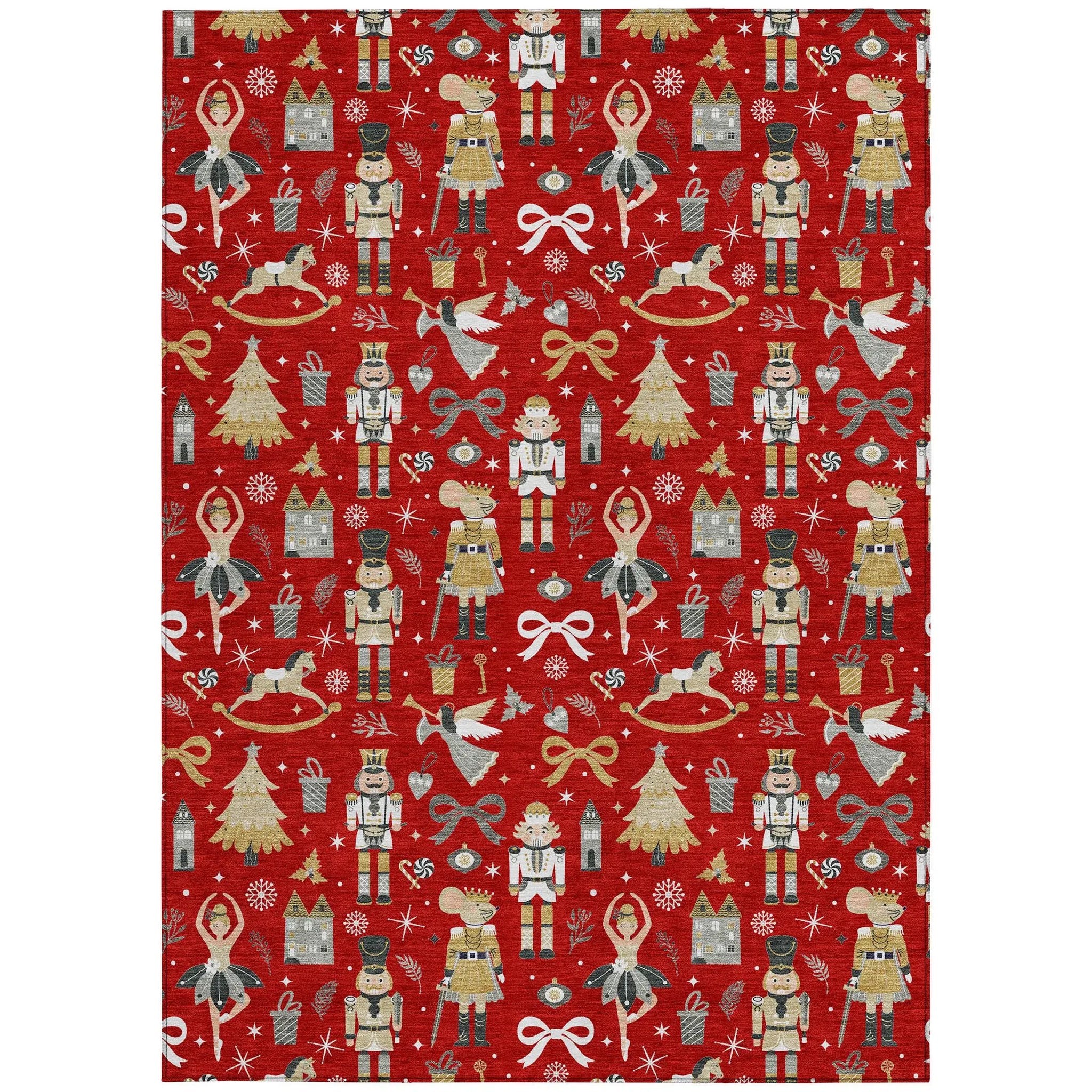 10' X 14' Red Gold Black And Gray Nutcracker Washable Indoor Outdoor Area Rug - Homeroots - Flyclothing LLC