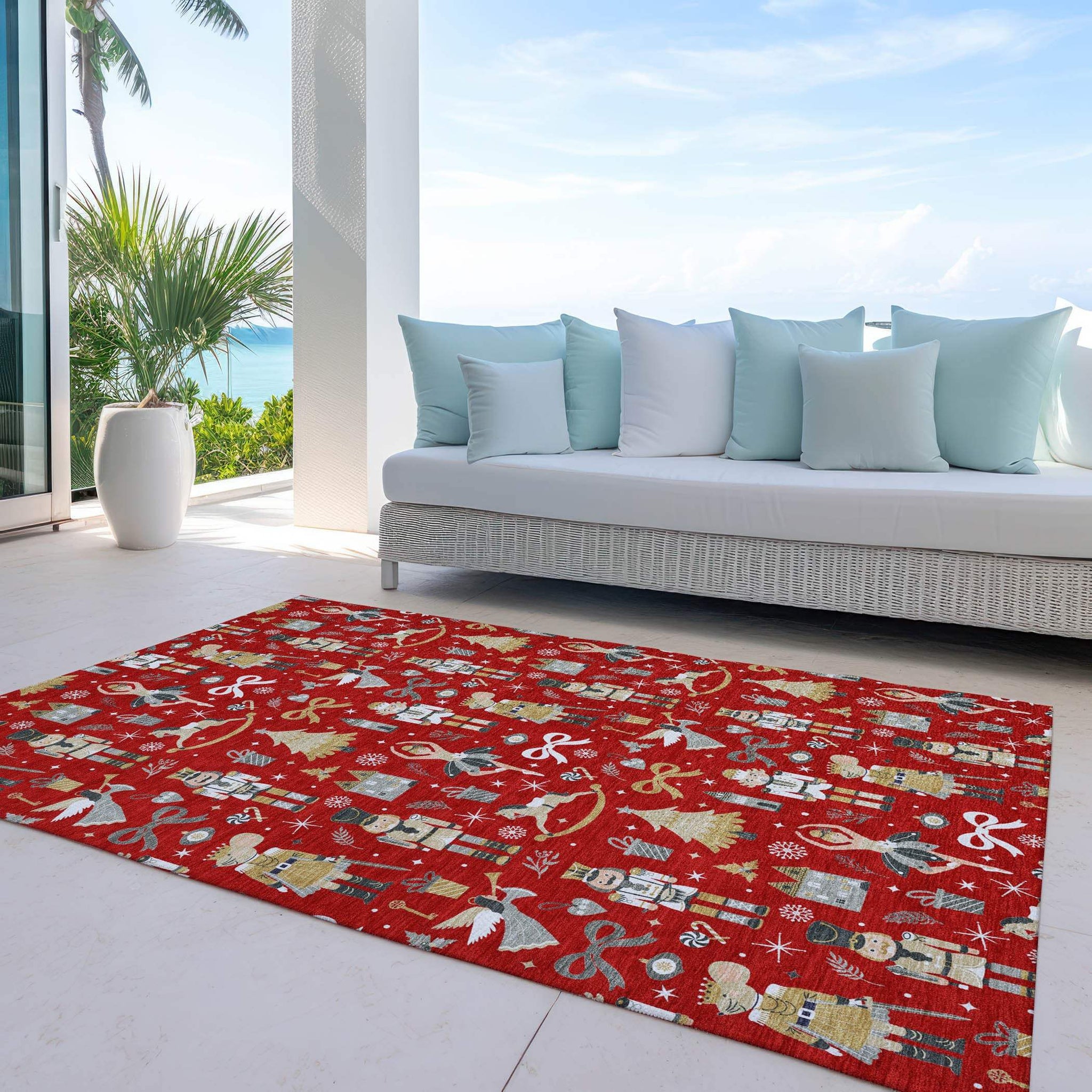 10' X 14' Red Gold Black And Gray Nutcracker Washable Indoor Outdoor Area Rug - Homeroots - Flyclothing LLC