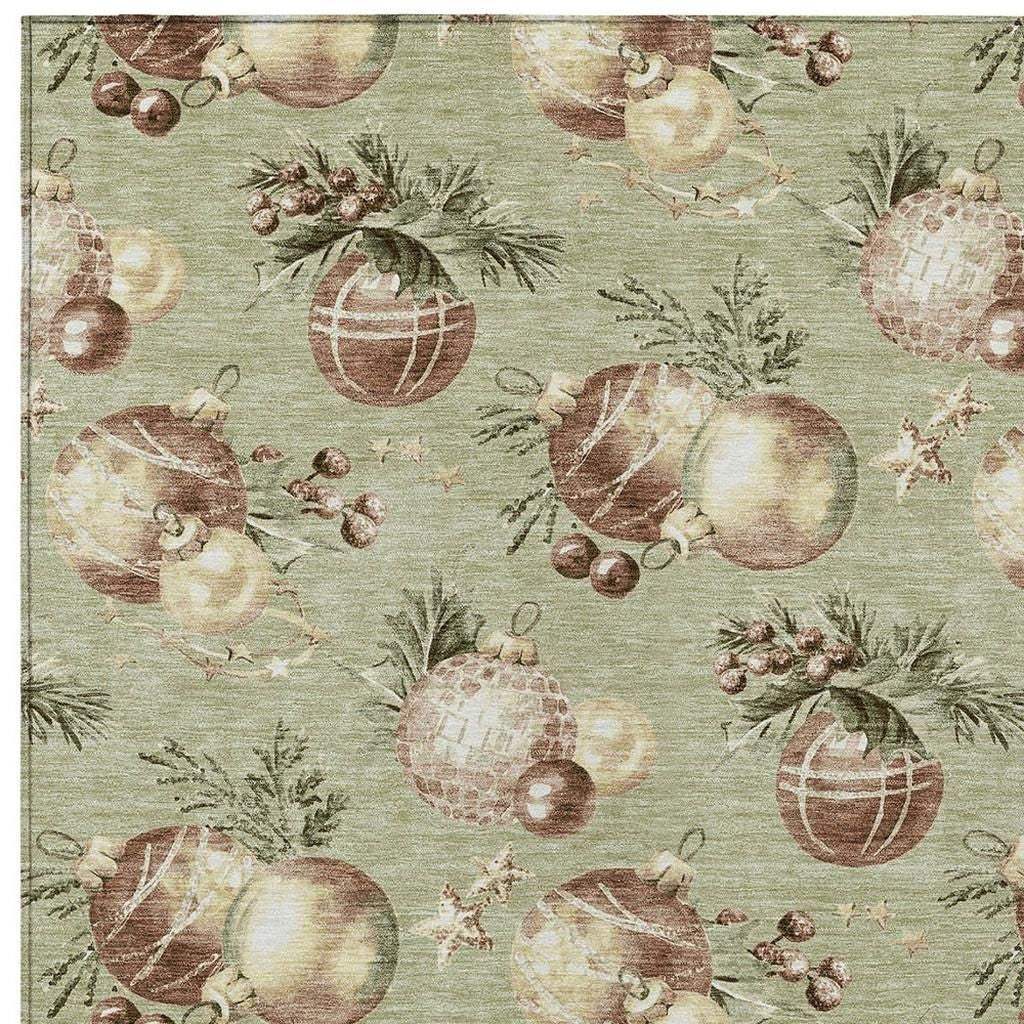 3' X 5' Artichoke Green Brown And Beige Stars Washable Indoor Outdoor Area Rug - Homeroots - Flyclothing LLC