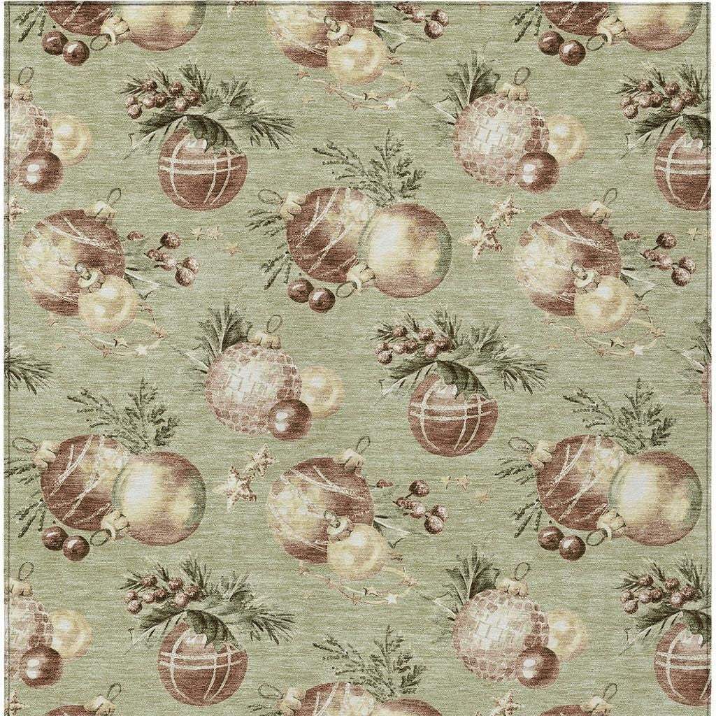 3' X 5' Artichoke Green Brown And Beige Stars Washable Indoor Outdoor Area Rug - Homeroots - Flyclothing LLC