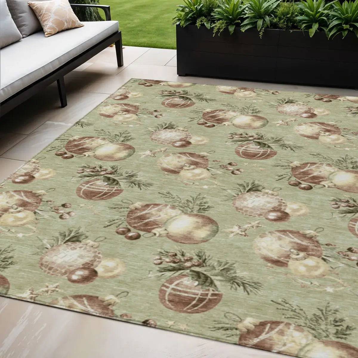 5' X 8' Artichoke Green Brown And Beige Stars Washable Indoor Outdoor Area Rug - Homeroots - Flyclothing LLC