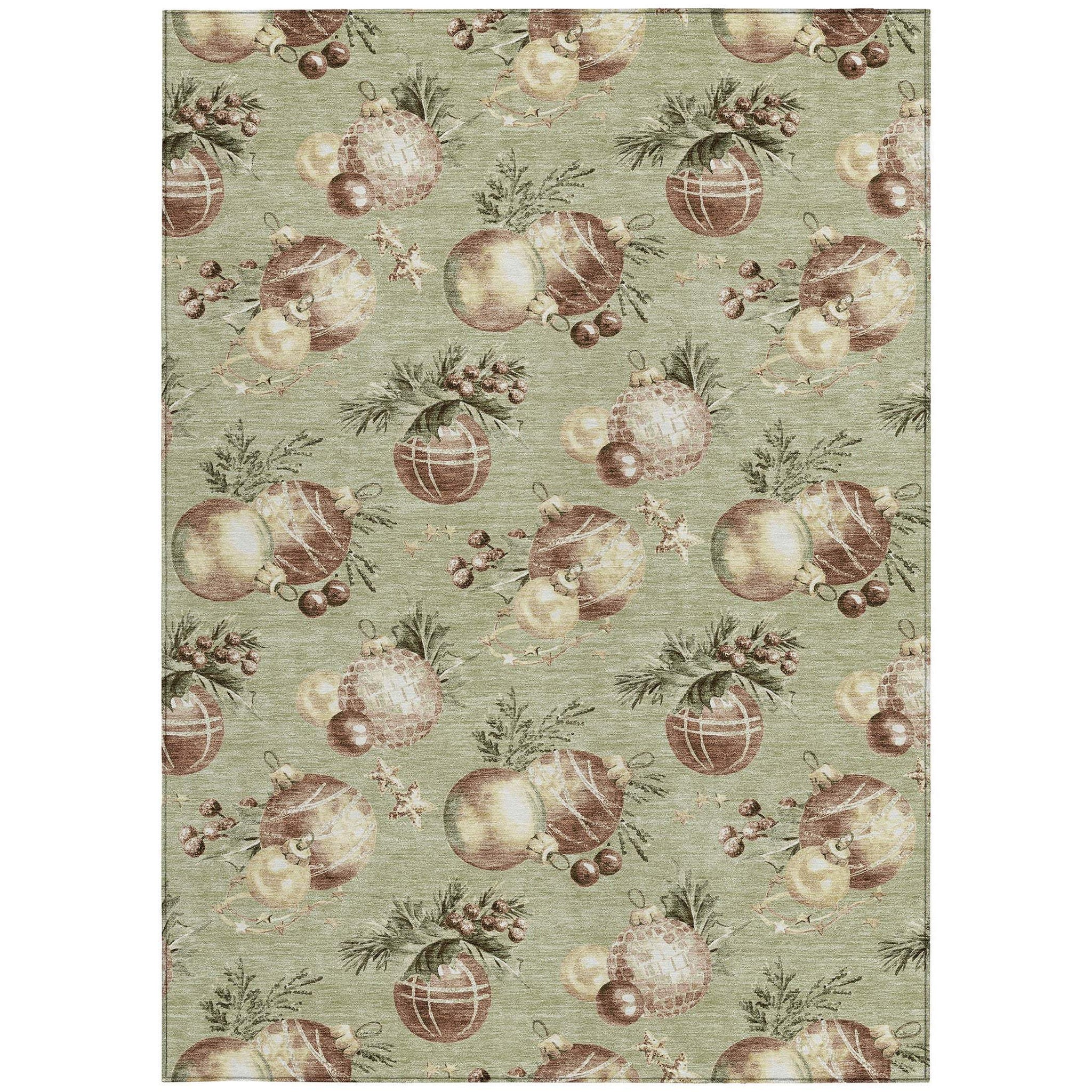 5' X 8' Artichoke Green Brown And Beige Stars Washable Indoor Outdoor Area Rug - Homeroots - Flyclothing LLC
