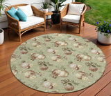 8' Artichoke Green Brown And Beige Round Stars Washable Indoor Outdoor Area Rug - Homeroots - Flyclothing LLC