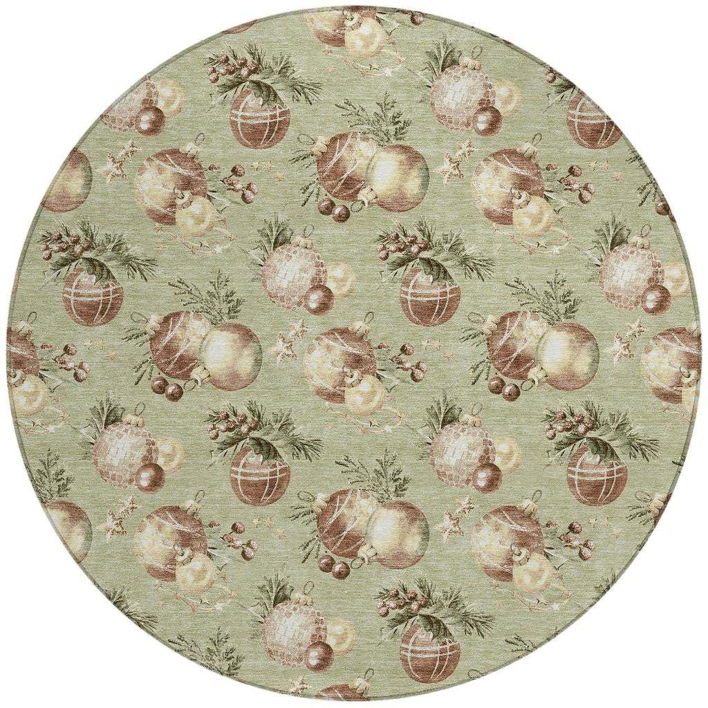 8' Artichoke Green Brown And Beige Round Stars Washable Indoor Outdoor Area Rug - Homeroots - Flyclothing LLC