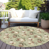 8' Artichoke Green Brown And Beige Round Stars Washable Indoor Outdoor Area Rug - Homeroots - Flyclothing LLC
