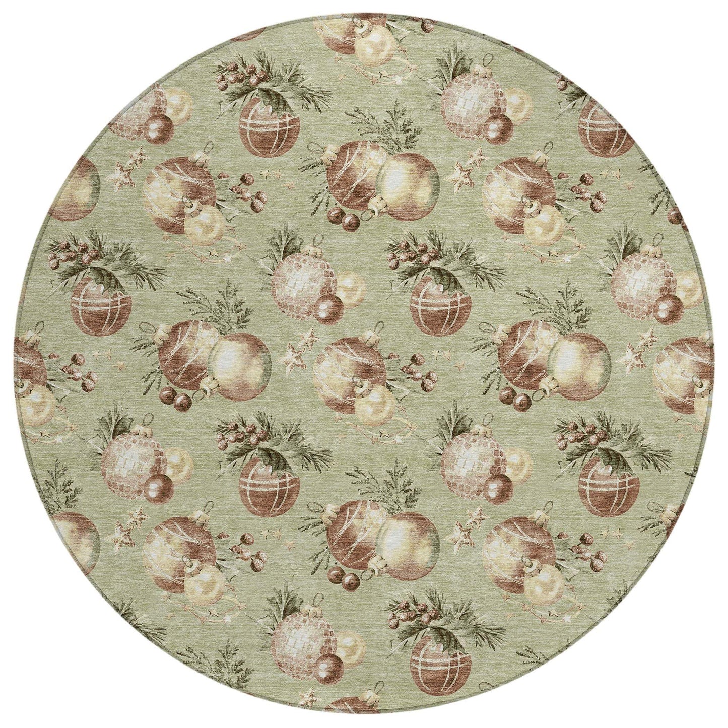 8' Artichoke Green Brown And Beige Round Stars Washable Indoor Outdoor Area Rug - Homeroots - Flyclothing LLC