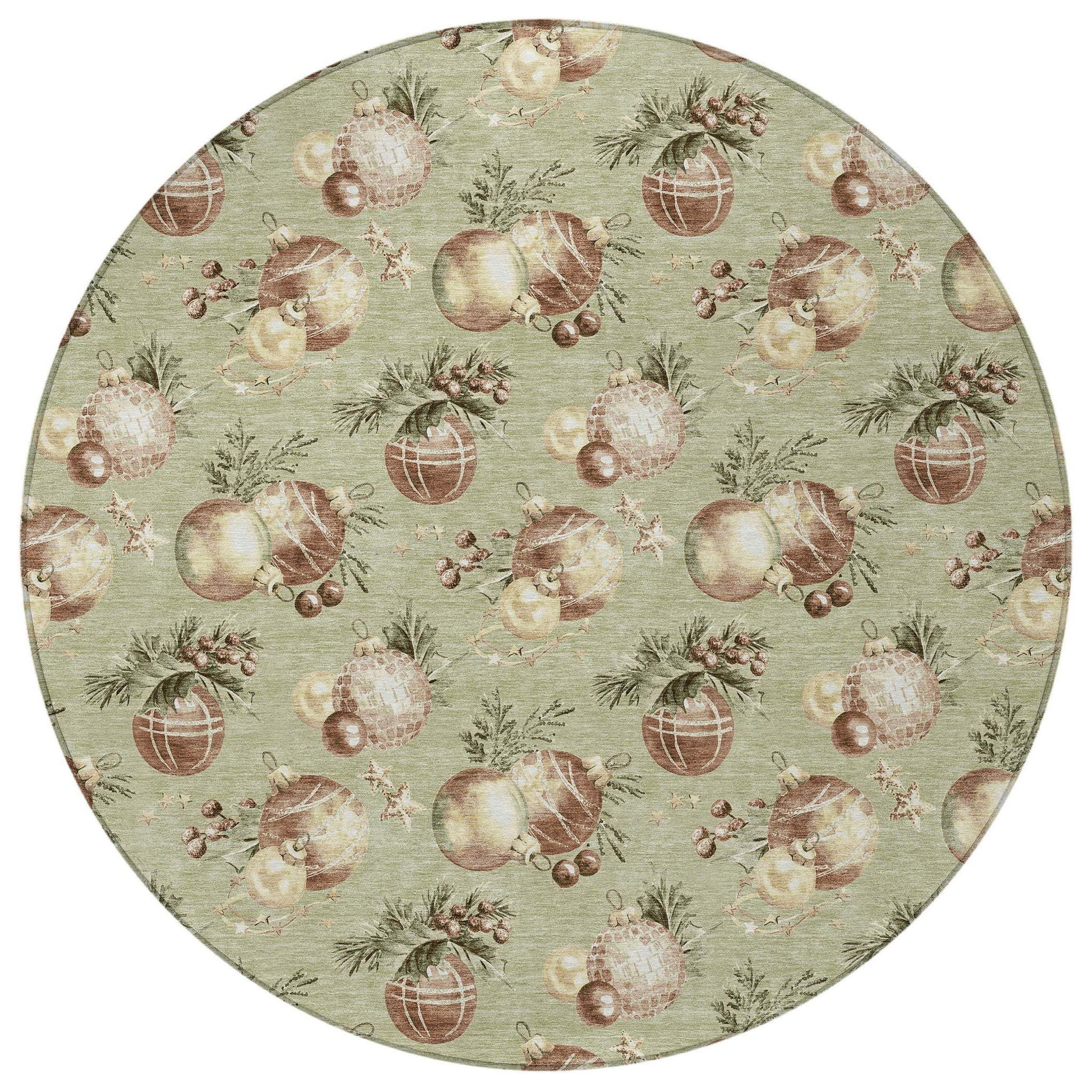 8' Artichoke Green Brown And Beige Round Stars Washable Indoor Outdoor Area Rug - Homeroots - Flyclothing LLC
