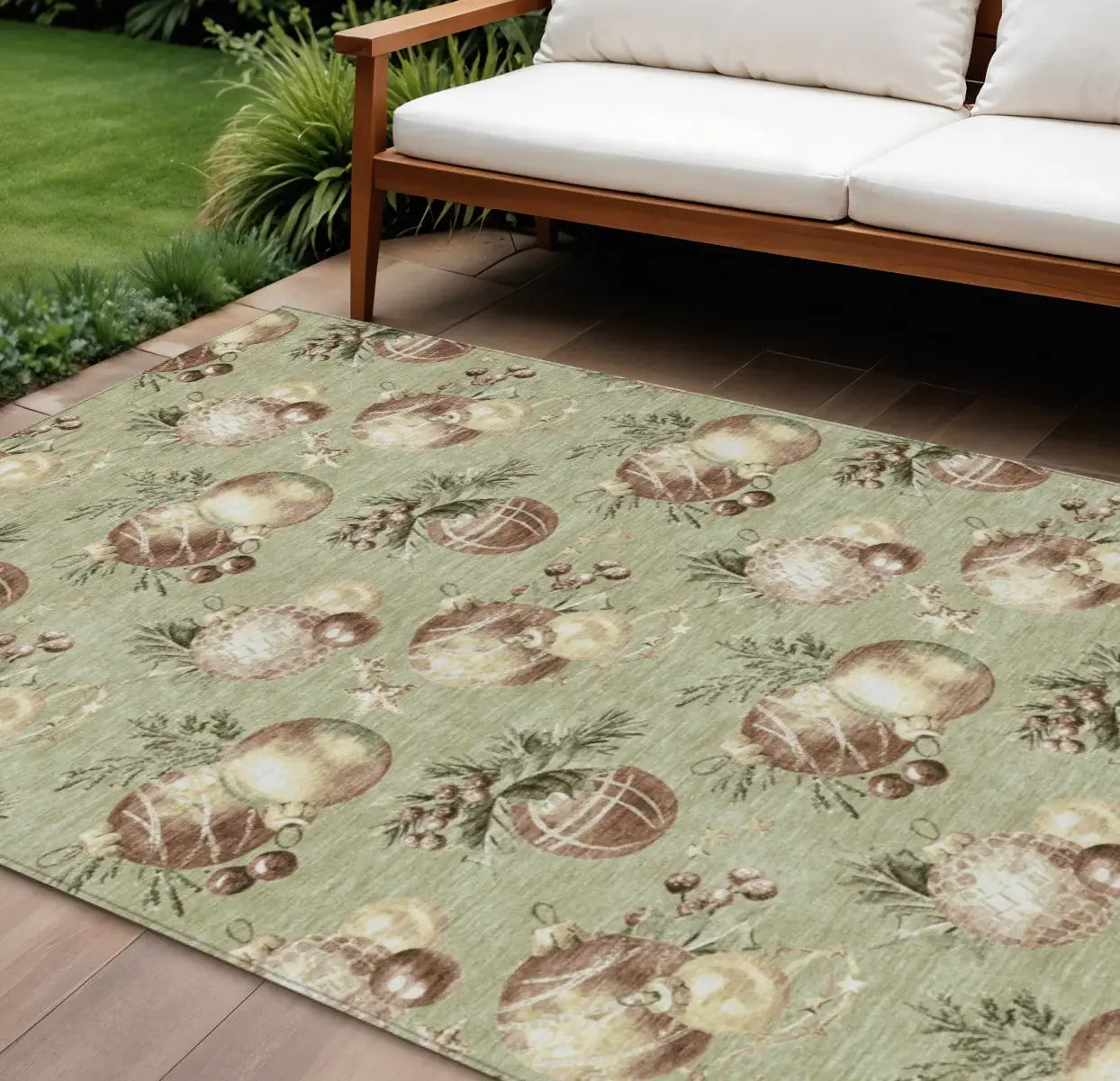 10' X 14' Artichoke Green Brown And Beige Stars Washable Indoor Outdoor Area Rug - Homeroots - Flyclothing LLC