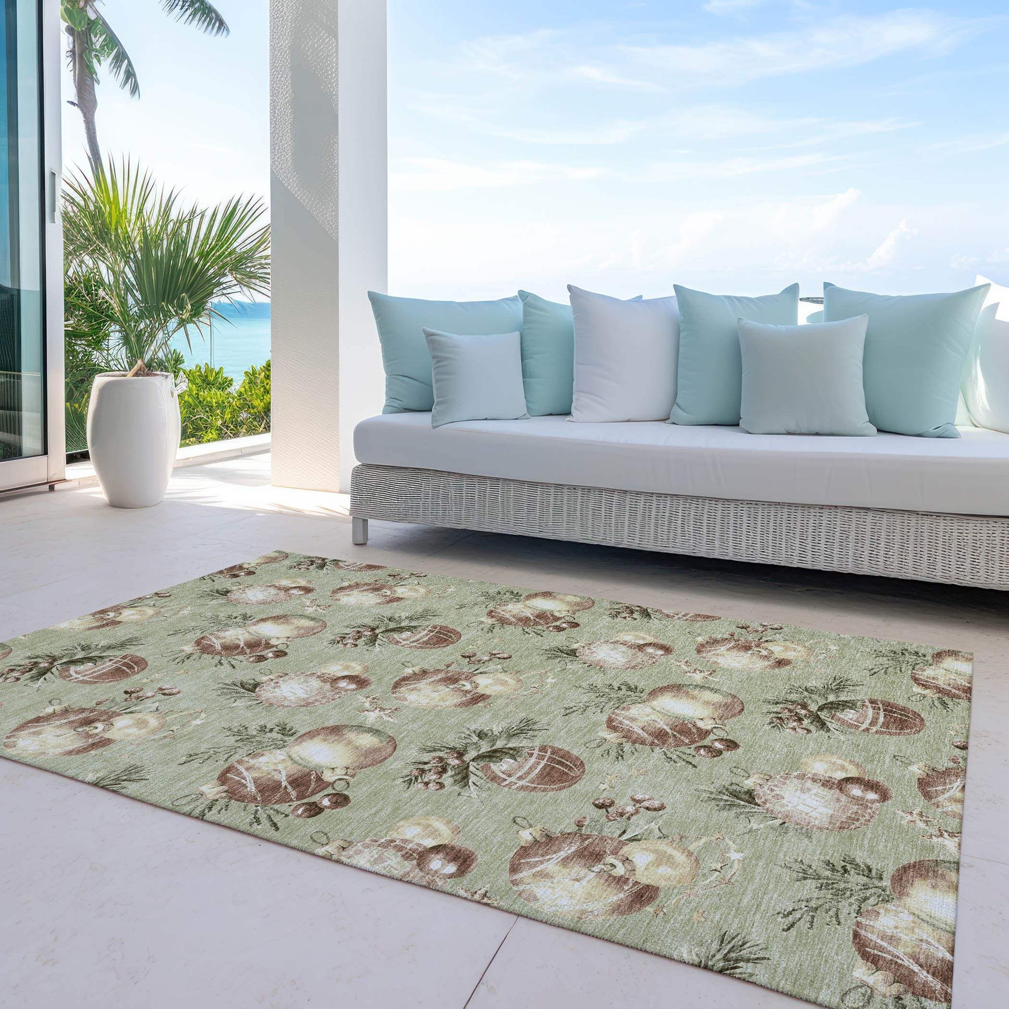10' X 14' Artichoke Green Brown And Beige Stars Washable Indoor Outdoor Area Rug - Homeroots - Flyclothing LLC
