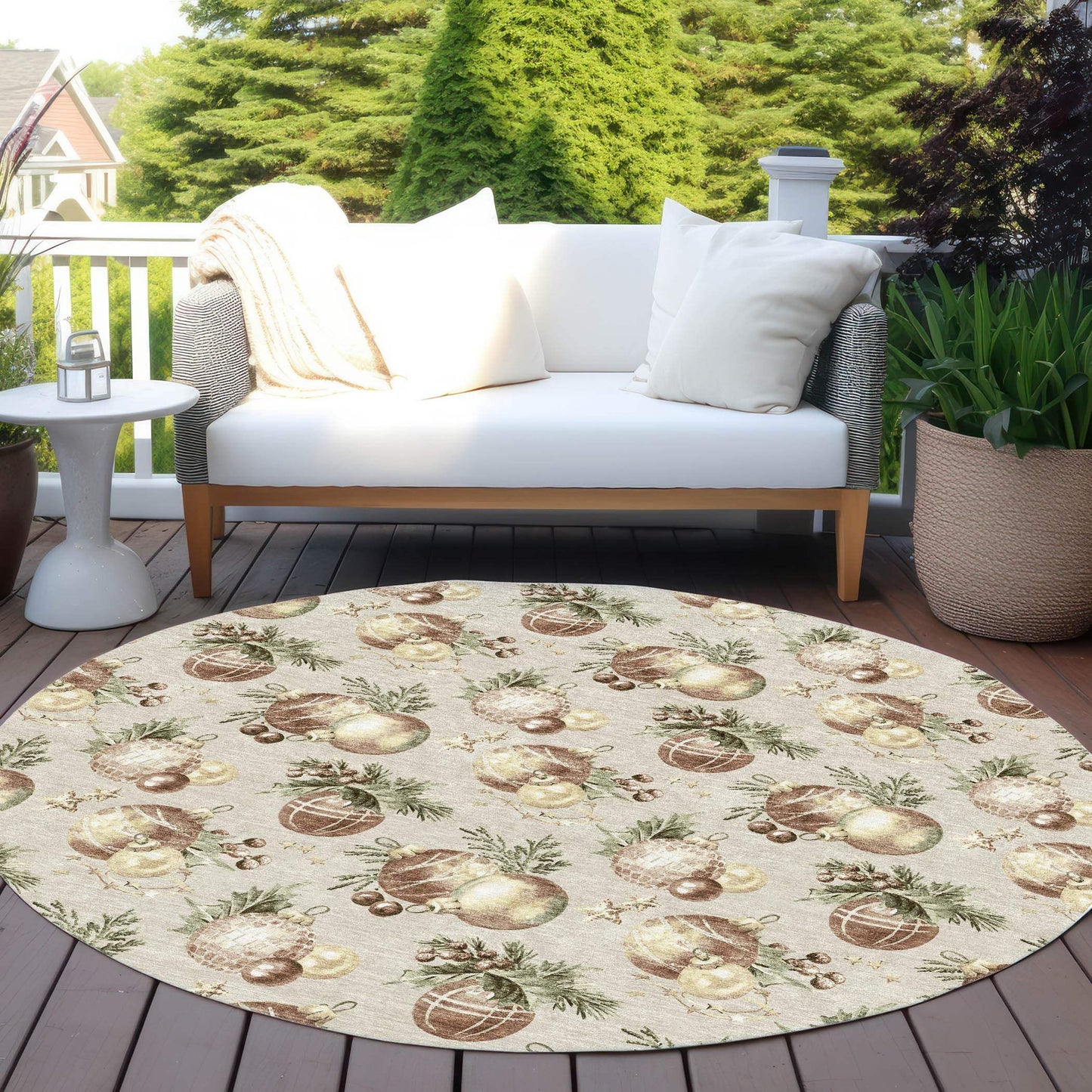 8' Beige Brown And Ivory Round Stars Washable Indoor Outdoor Area Rug - Homeroots - Flyclothing LLC