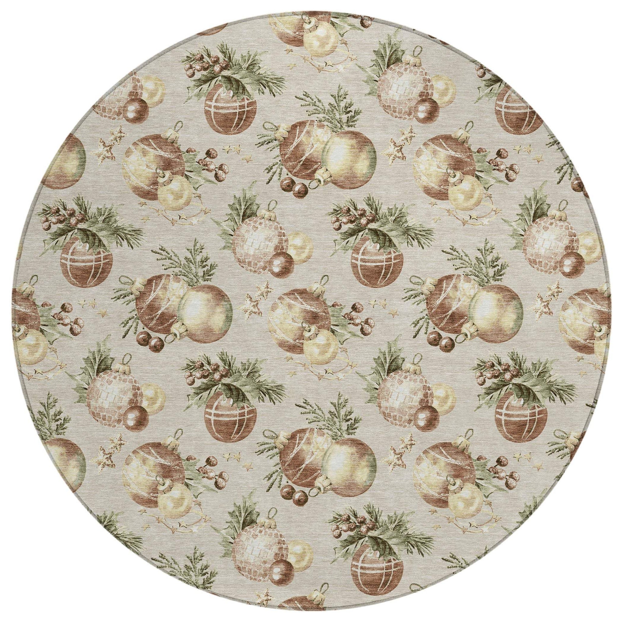 8' Beige Brown And Ivory Round Stars Washable Indoor Outdoor Area Rug - Homeroots - Flyclothing LLC