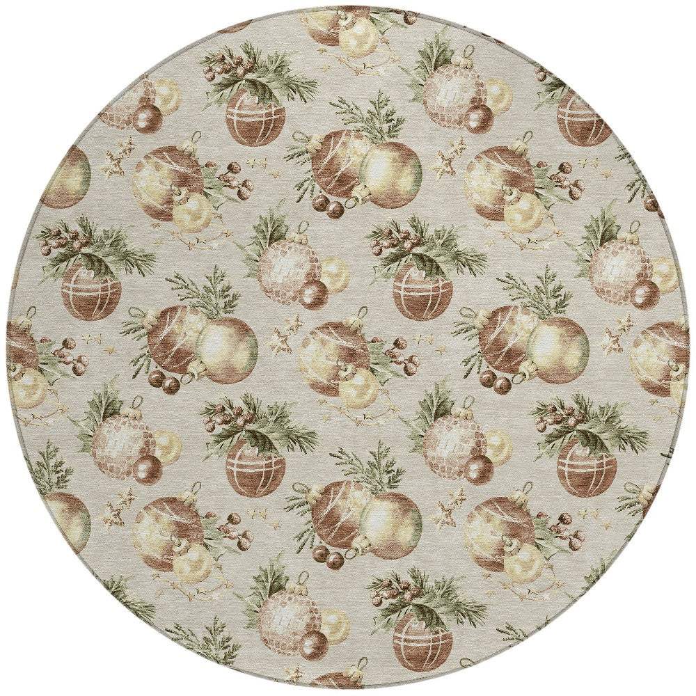 8' Beige Brown And Ivory Round Stars Washable Indoor Outdoor Area Rug - Homeroots - Flyclothing LLC