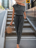 Single Shoulder Short Sleeve Jumpsuit - Trendsi