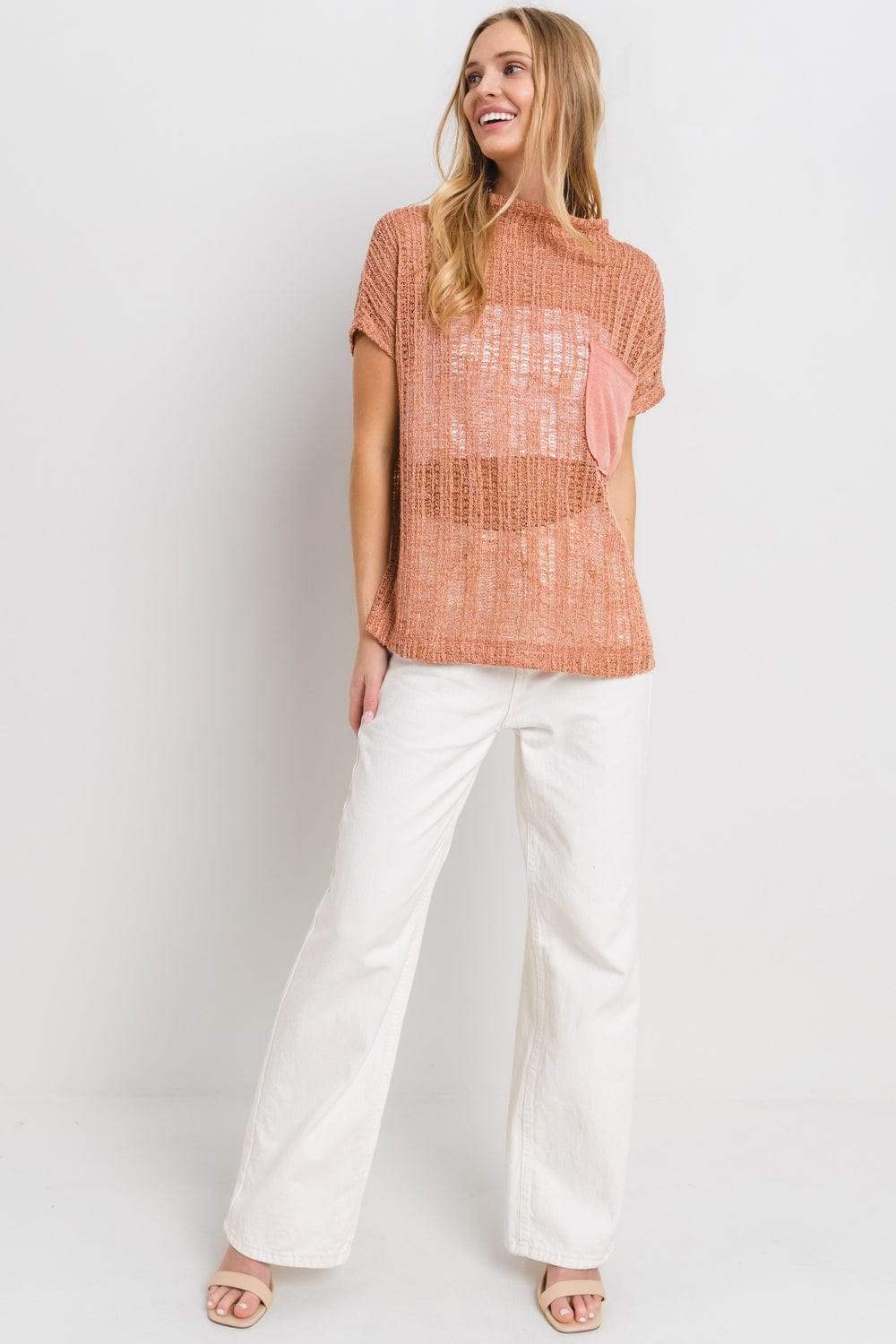 Ces Femme See Through Crochet Mock Neck Cover Up - Trendsi - Flyclothing LLC
