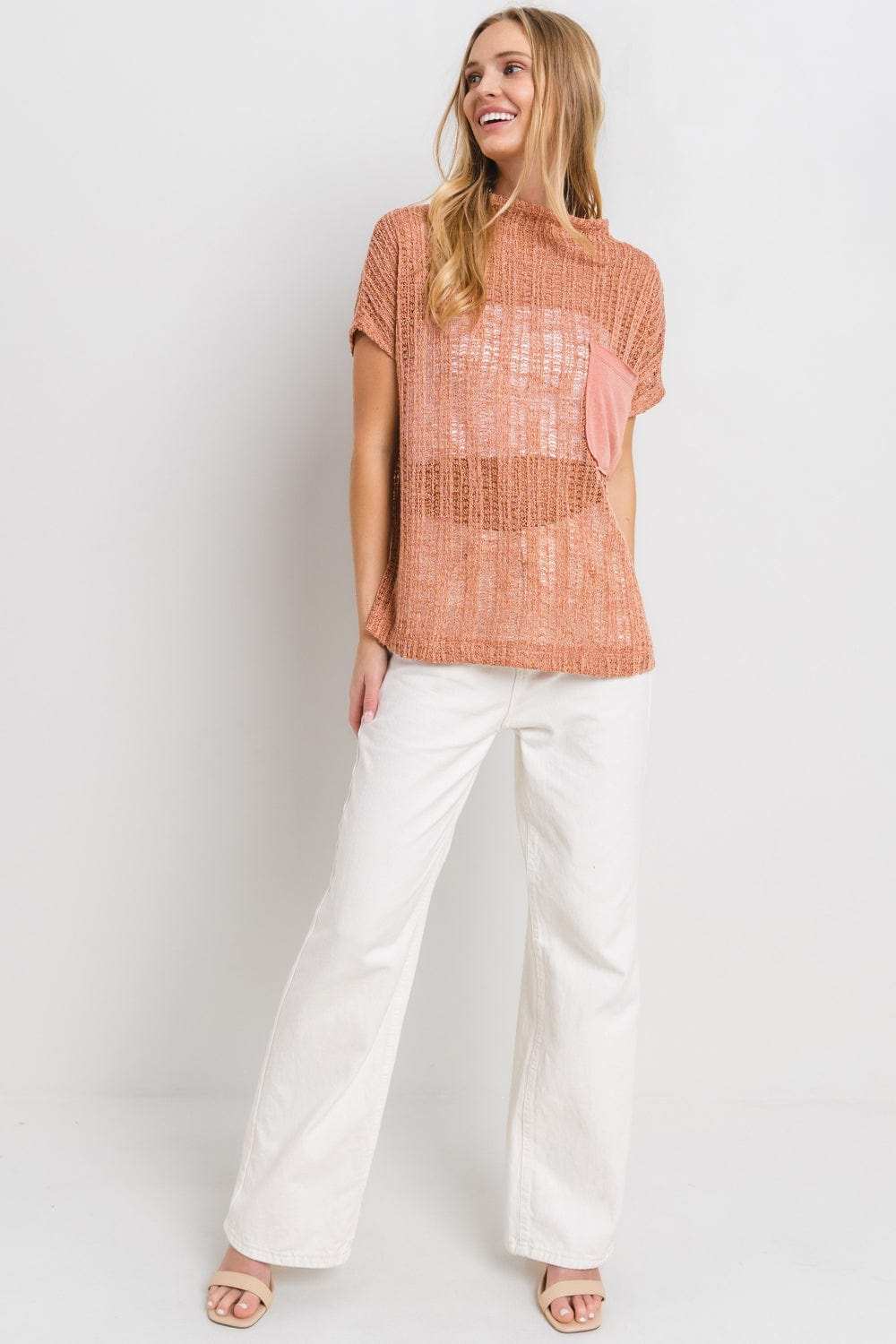 Ces Femme See Through Crochet Mock Neck Cover Up - Trendsi - Flyclothing LLC