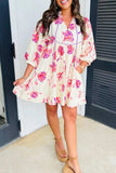 Tied Flower Printed Three-Quarter Sleeve Dress - Trendsi - Flyclothing LLC