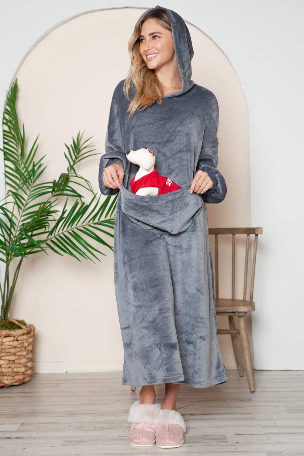 Double Take Full Size Pocketed Hooded Midi Lounge Dress - Trendsi - Flyclothing LLC