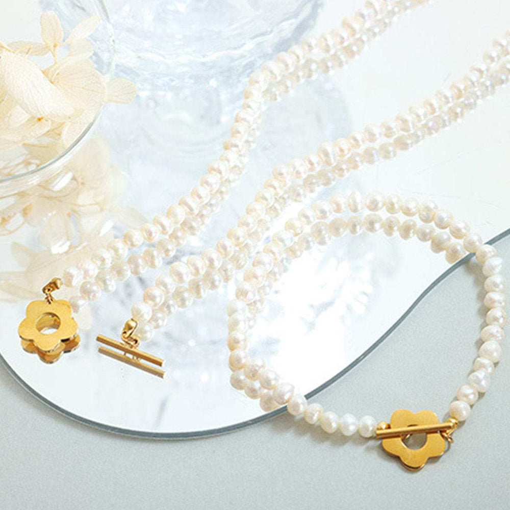 Titanium Steel Pearl Flower Bracelet - Trendsi - Flyclothing LLC