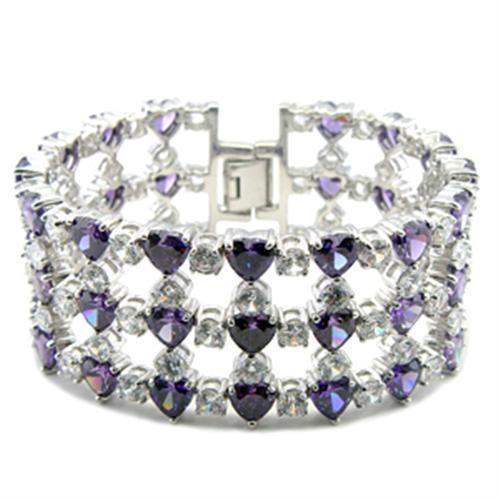 62204 - Rhodium Brass Bracelet with AAA Grade CZ in Amethyst - Alamode - Flyclothing LLC