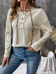 Drawstring Long Sleeve Hooded T-Shirt - Trendsi