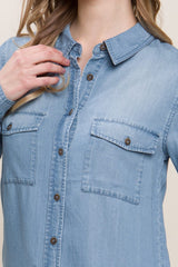 Love Tree Scooped Hem Button Up Denim Shirt - Trendsi