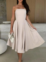 Solid Color Tube Midi Dress - Trendsi - Flyclothing LLC