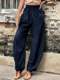 Elastic Waist Pants with Pockets - Trendsi - Flyclothing LLC