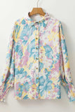 Printed Button Down Lantern Sleeve Shirt - Trendsi - Flyclothing LLC