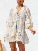 Button Detail Printed Mini Dress - Trendsi - Flyclothing LLC