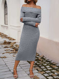 Devine Off-Shoulder Long Sleeve Wrap Dress - Trendsi - Flyclothing LLC