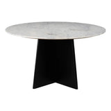 51" White and Black Marble and Wood Pedestal Base Round Top Dining Table - Homeroots - Flyclothing LLC